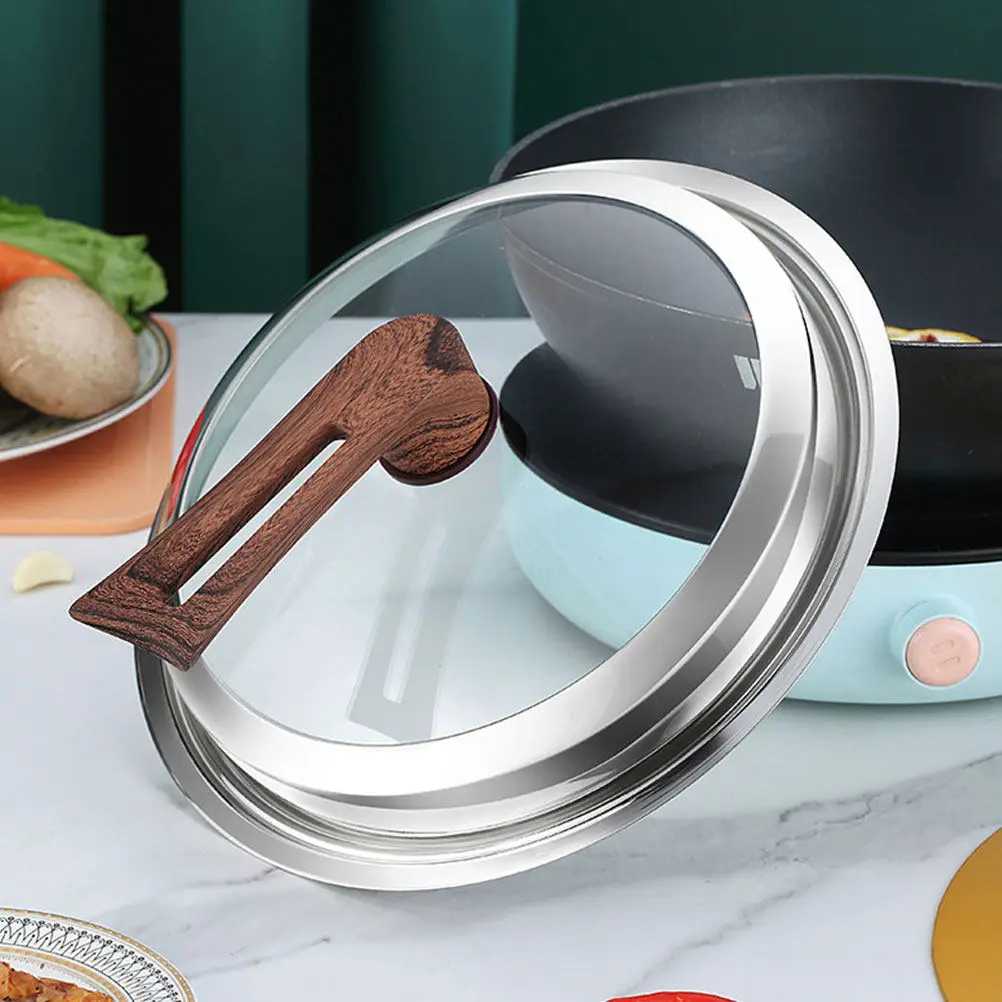 Stainless Steel Glass Pot Cover Visible Pan Lid Wok Overflow Splash Resistant Kitchen Cookware Accessory Frying Pan Glass Lid - view 4
