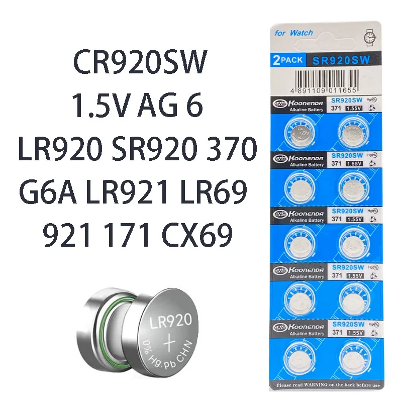 1.55V AG6 371 SR920SW LR920 SR927 171 370 L921 LR69 SR920 Button Batteries For Watch Toys Remote Cell Coin Battery