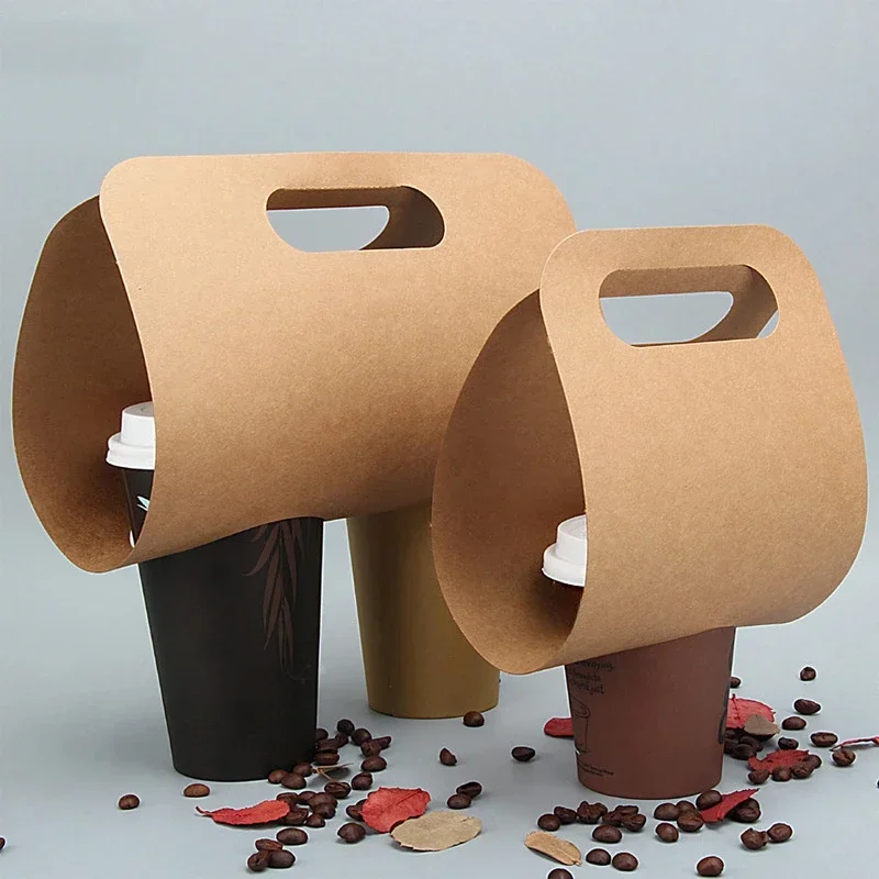 20pcs Disposable Kraft Paper Portable Cup Holder Single Cup Two Cups Prevent Scattering Coffee Milk Tea Takeout Pack Cup Holders