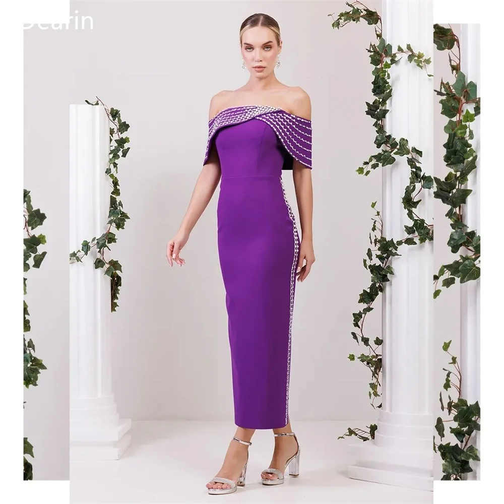 Customized Women Formal Gown Prom Dearin Off-the-shoulder Column Ankle Length Skirts Beading Bespoke Occasion Dresses Evening Dr