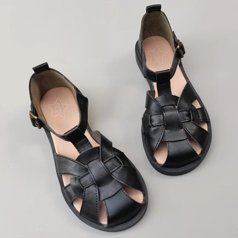Careaymade-Genuine Leather big toe shoes wide sandals women's summer original single breathable soft bottom casual sandals - view 2