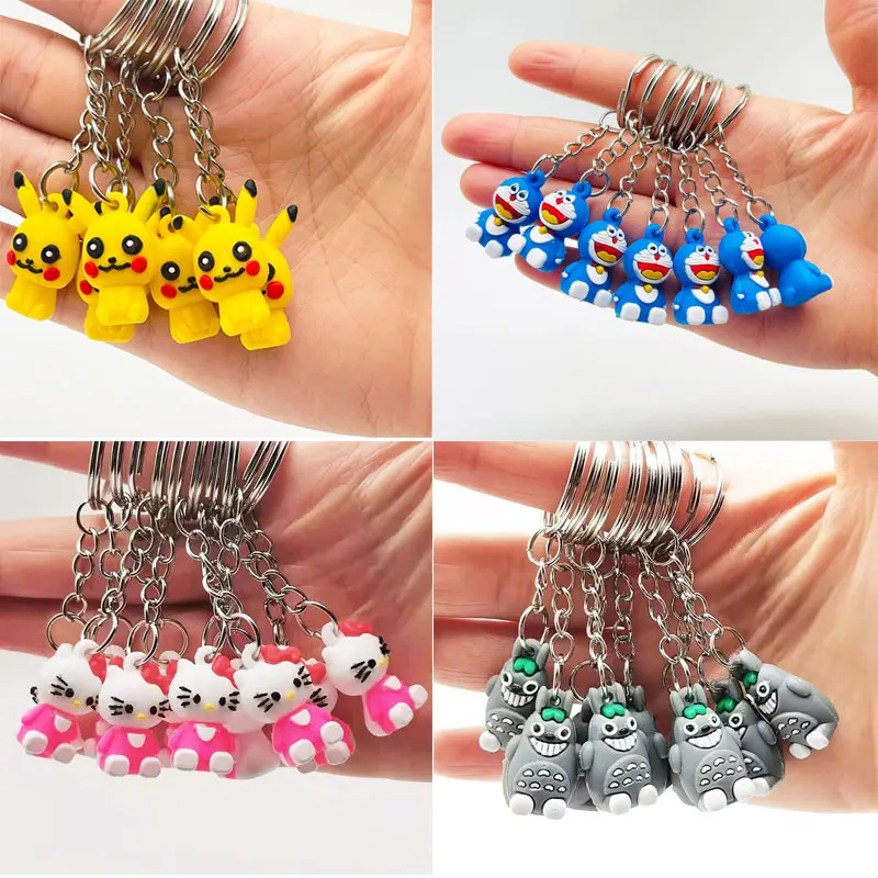 10 unids/set 2,5 cm Pokemon figura de acción Pikachu Totoro Doraemon Anime Pokemon llavero de moda bolso llavero colgante regalos de cumpleaños