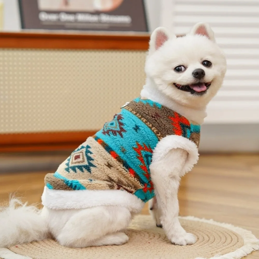 Autumn Winter Dog Warm Clothes Windproof Nordic Pattern Dog Fleece Vest Soft Thickened Dog Hiking Jacket for Small Medium Dog