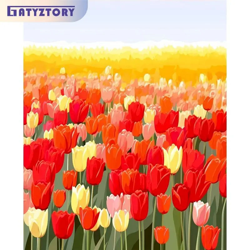 

GATYZTORY Flower Coloring By Numbers Painting Set Acrylic Paints 40*50 Canvas Pictures Decorative Paintings Diy Crafts For Han