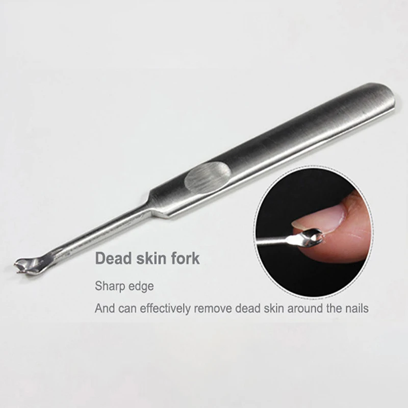 1Pc Cutícula Empurrador Profissional Aço Inoxidável Prego Cutícula Removedor Calo Dead Skin Fork Nail Manicure Pedicure Ferramentas