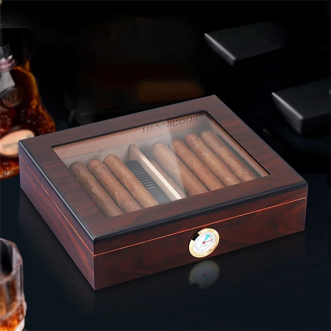 

Cigar Humidor, Cedar Wooden Box, High Capacity Storage, Cigar Cigar Box,Humidifier, Engraved Glass Top Cigar Box