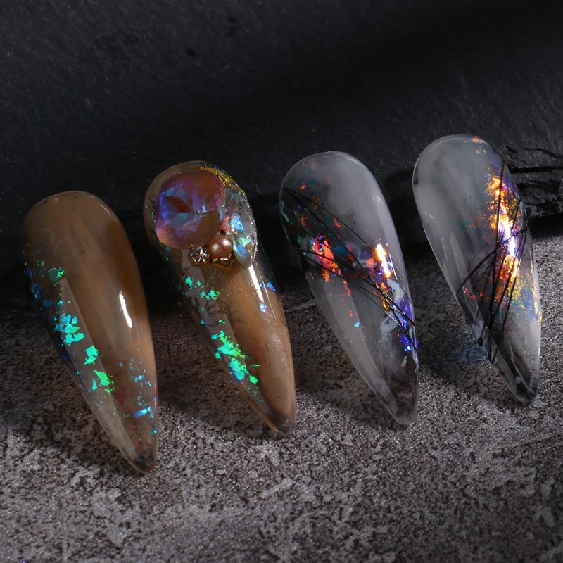 Aurora Iriserende Opale Glitter per unghie Sirena Chrome Poeder Refletterende Edelweiss Ijs Sneeuw Nagels Vlokken Set di decorazioni per smalto gel