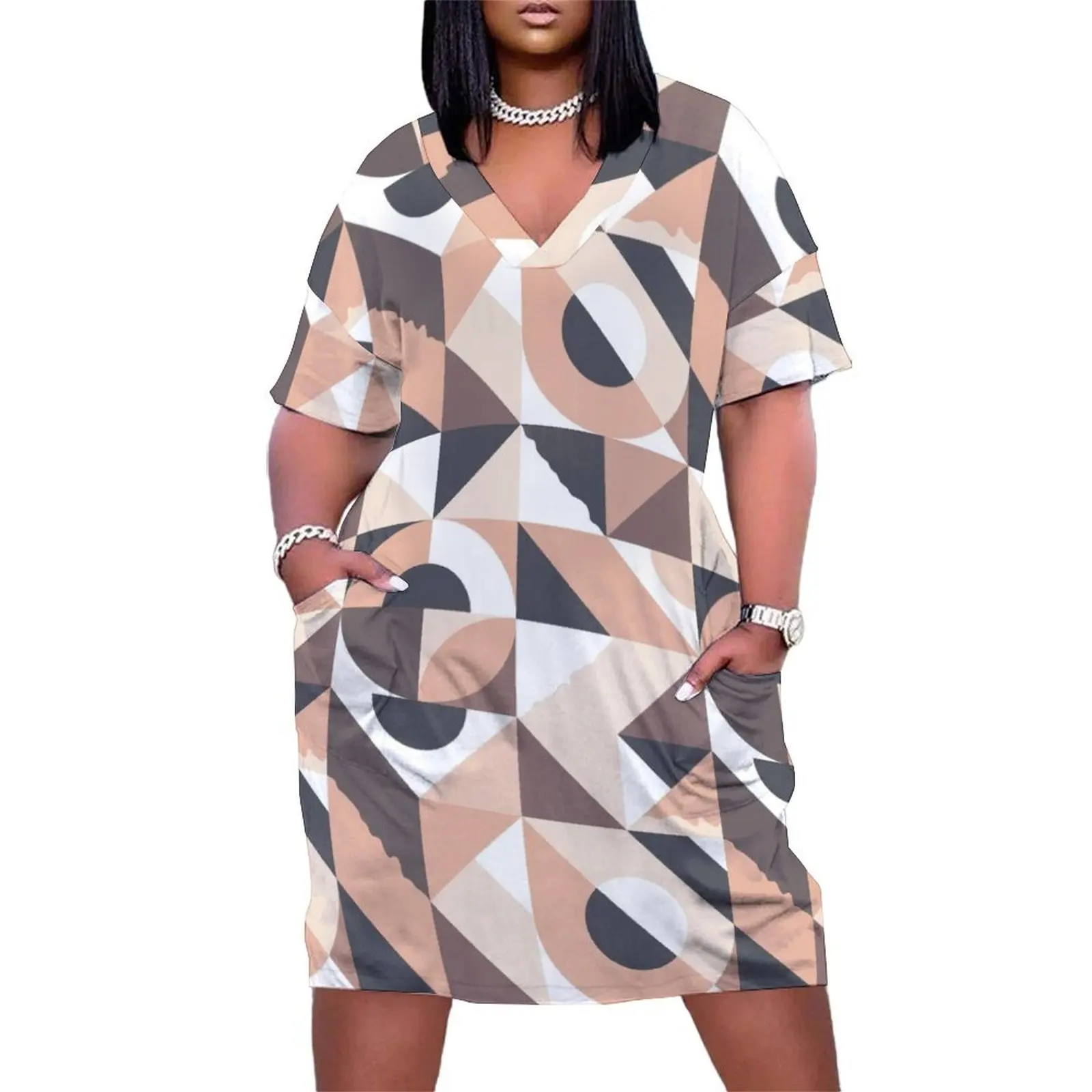 

Geometric pattern Loose Pocket Dress Dress for girls Cocktail of dresses women's evening dress 2025 Woman dresses