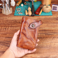 Handmade Wallet Men's Genuine Leather Buckle Wallet Vintage Color Wipe Top Layer Vegetable Tanned Cowhide Niche Design Short