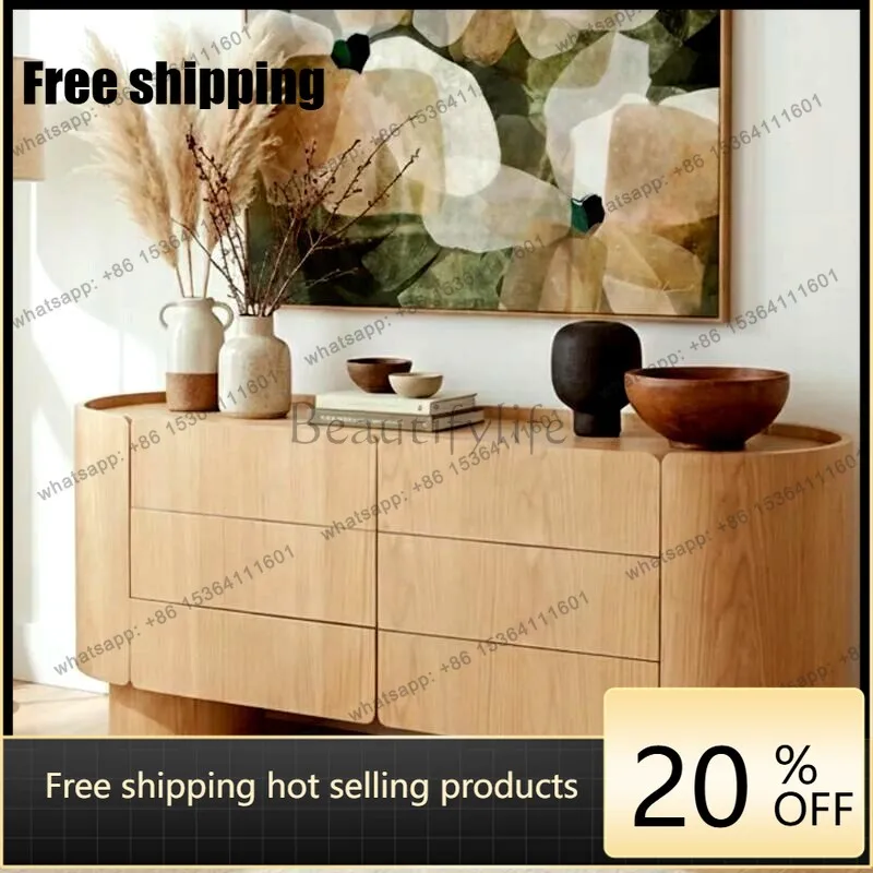 

Zj. Medieval solid wood arc dining side cabinet Nordic retro storage cabinet