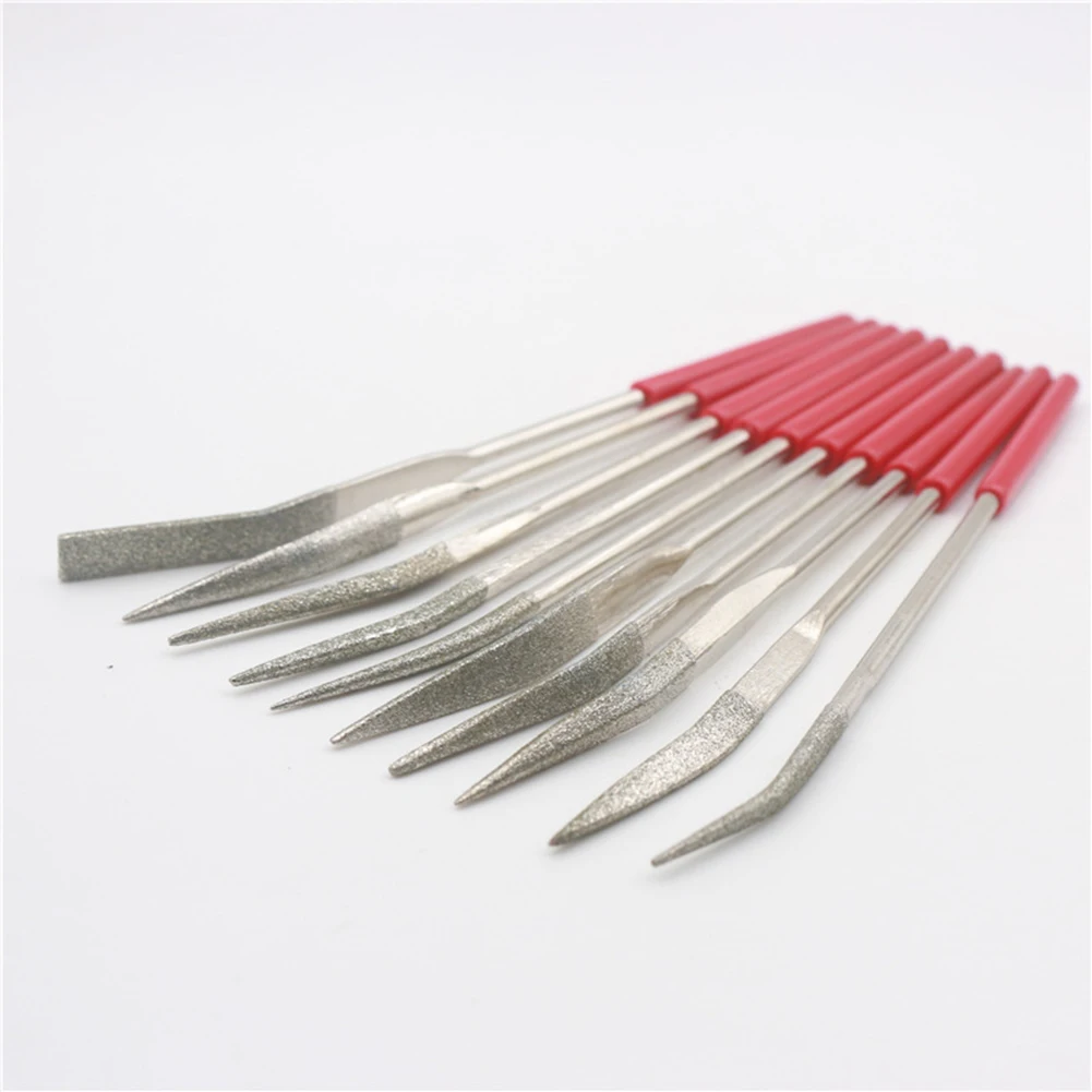 10 Pcs Curved Mini Diamond File Set Special Shaped Needle Files 3×140mm For Shraping Polishing Carving Hand Tool