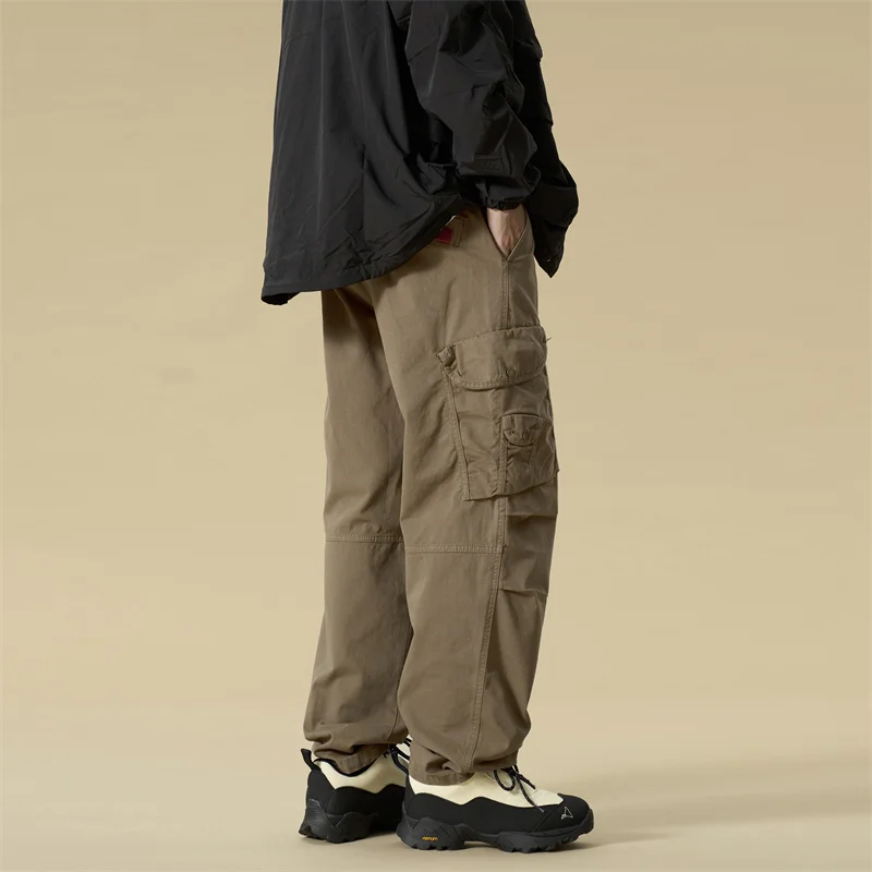 الخريف الشتاء هونغ كونغ نمط الرجال سراويل تقليدية فضفاضة واسعة الساق القطن مستقيم الساق مرونة الخصر المألوف في سن المراهقة الحجم #6