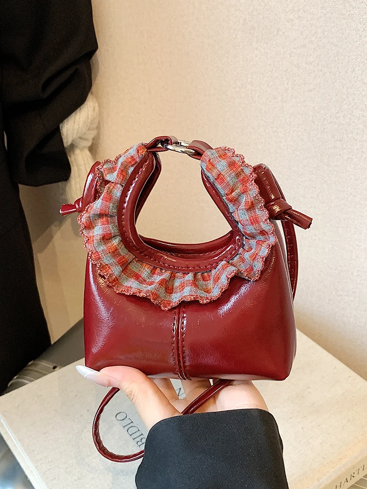 

Модная лоскутная мини-сумка через плечо для женщин, корейский стиль, клетчатая повседневная сумка на одно плечо, текстурированные кошельки из искусственной кожи для девочек