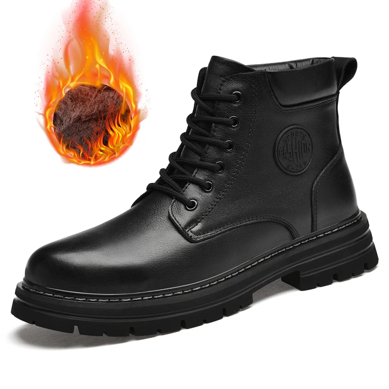 

2025 New Model 38-46 Size Men's Leather Black Single Boots with Fleece Soft Leather, Wear-resistant and Anti-slip Boots, Boots