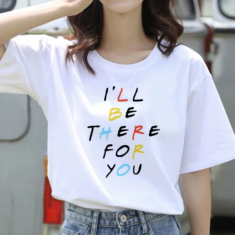 Short Sleeve Print Clothing Women's T-Shirt Camiseta De Manga Corta Para Mujer Ropa Blanca Con Estampado De Letras Friend Top