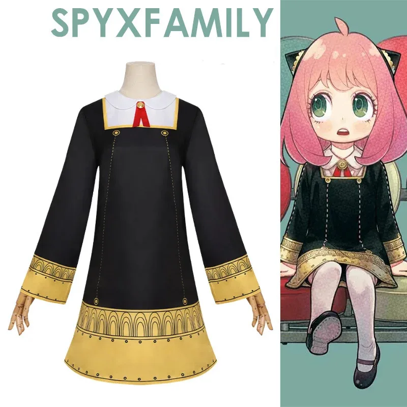 Anime Spy Family Anya Fake Cosplay Costume Toddler Children Anya Cospla Kawaii Black Dress Party Clothes parrucca Halloween Wome