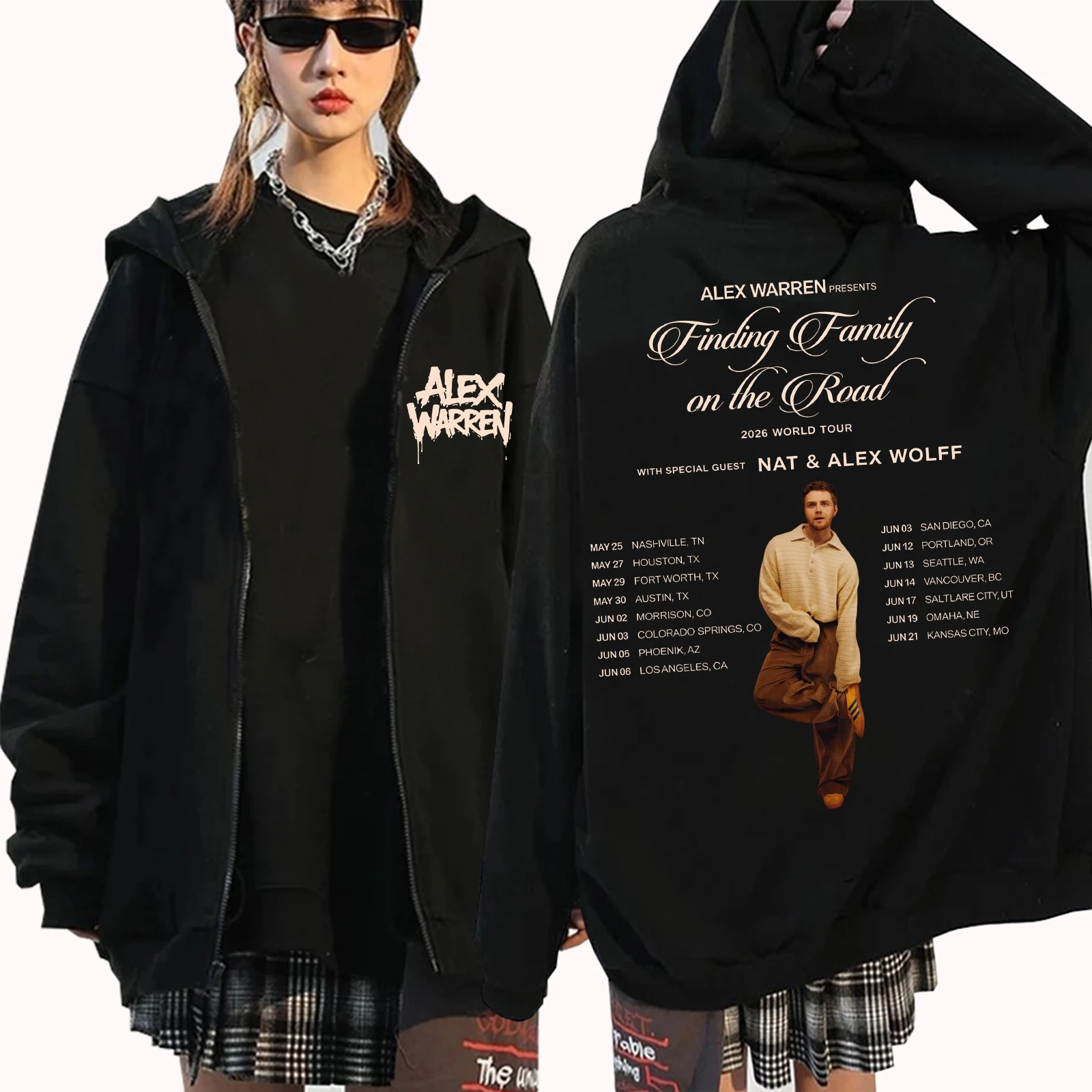 

2026 Alex Warren Finding Family on the Road Tour Худи на молнии с капюшоном для мужчин и женщин, пуловеры в стиле Харадзюку