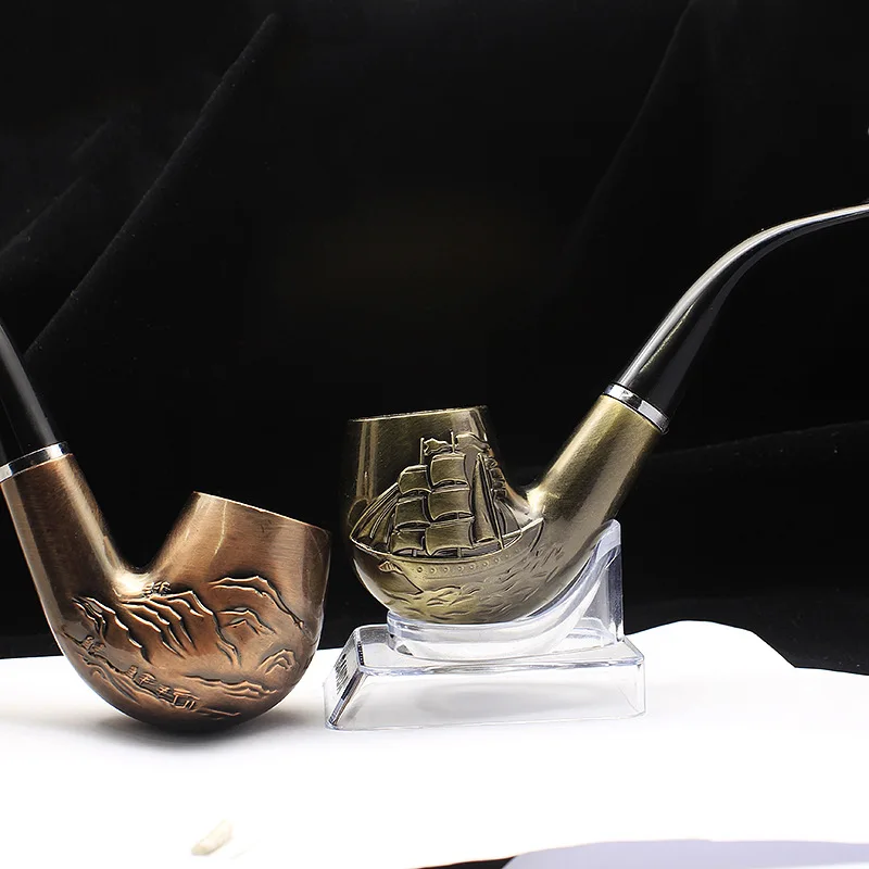 Sailing Caving Resin Pipe Chimney Double Filter Copper Color Smoking Pipe Herb Tobacco Pipe Narguile Grinder Smoke Mouthpiece