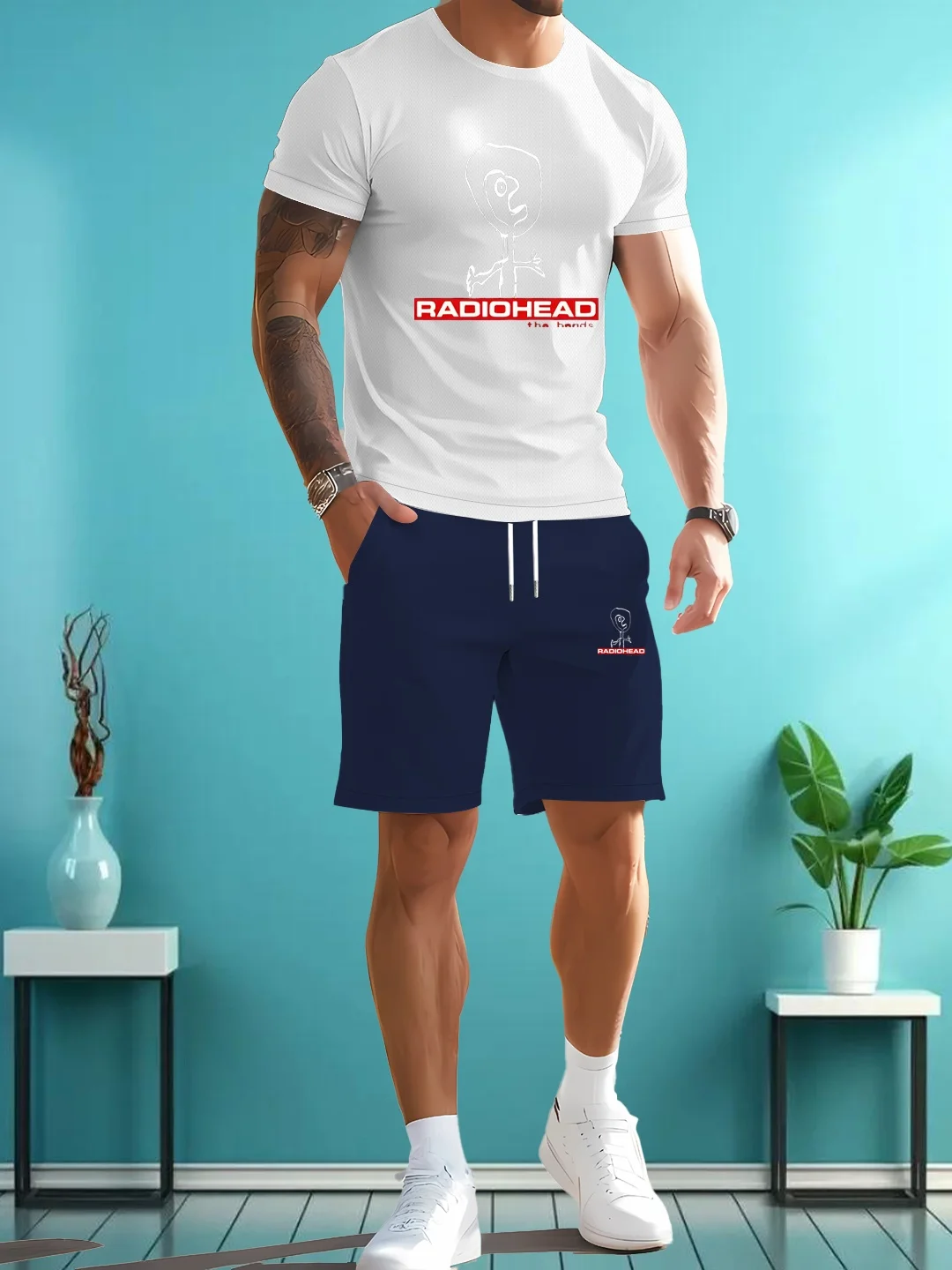 

Fashionable men's summer casual short sleeved shorts set, comfortable letter printed summer outfit
