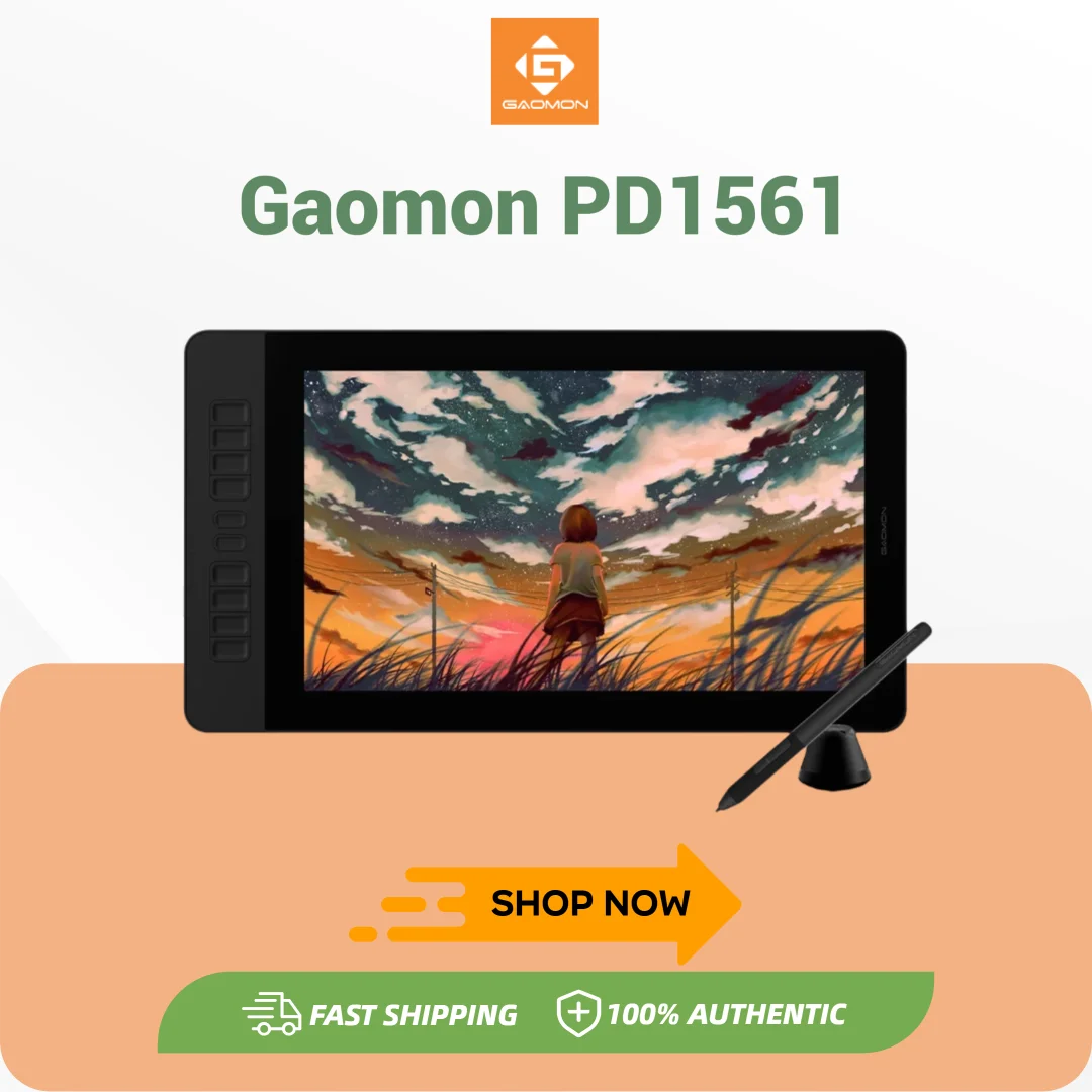GAOMON Graphics Tablet Monitor PD1561 15.6 Inch Screen Drawing Display for Painting Design Beginners with Battery-free Pen