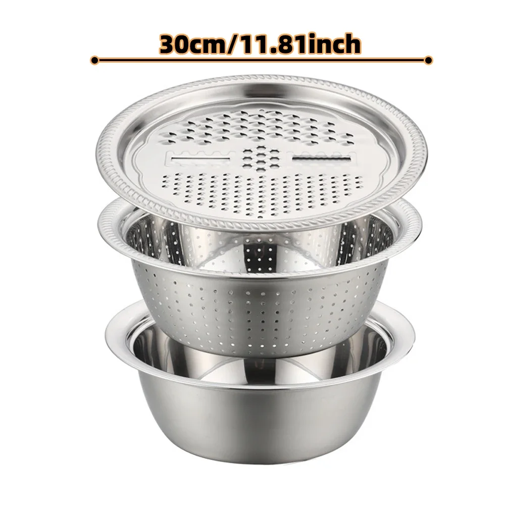 

Stainless Steel Kitchen Handheld Graters Canteen Drain Basket Vegetable Cutter 3 In 1 Kitchen Grater Party Salad Bowl