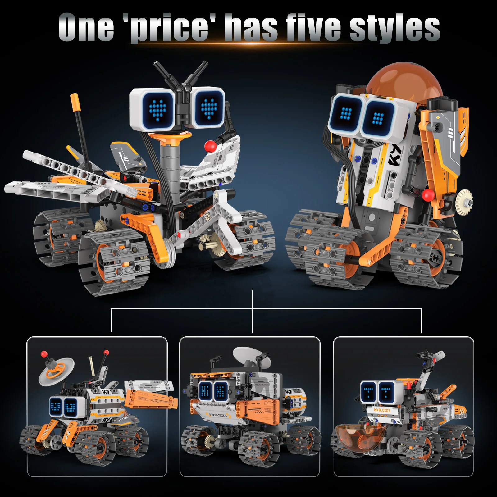 5-in-1 robot building blocks assembly, 2.4Ghz remote control rover model assembly, DIY building toy, children's birthday gift