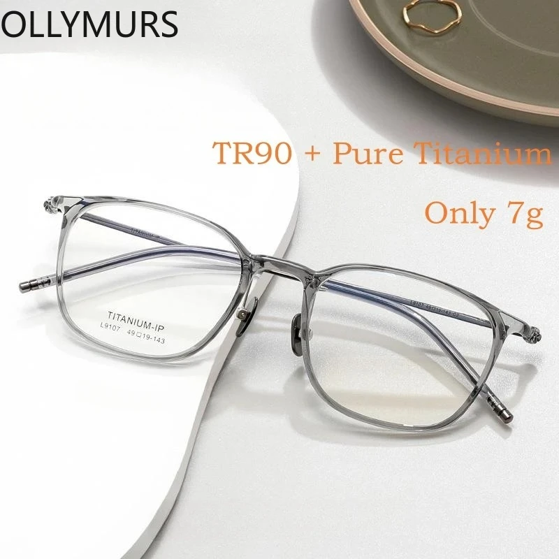 

OLLYMURS Fashion Ultra-light Flexible TR90 Eyewear Retro Round Pure Titanium Optical Prescription Glasses Frame Men and Women