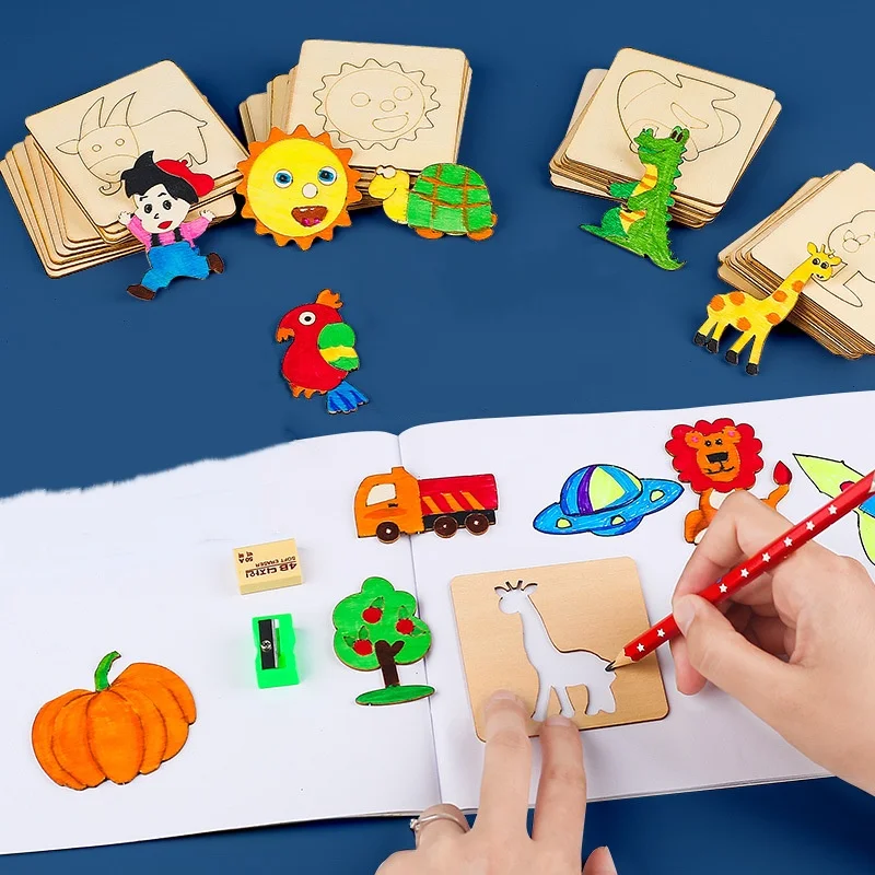 20 pezzi strumenti di disegno fai da te modelli di disegno graffiti per principianti per bambini giocattoli puzzle per bambini per ragazze sussidi didattici Montessori