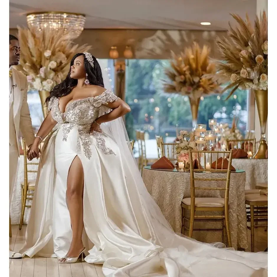 Gorgeous Plus Size Mermaid Wedding Dresses 2027 Off Shoulder Lace Split Bridal Party Gowns vestido de novia