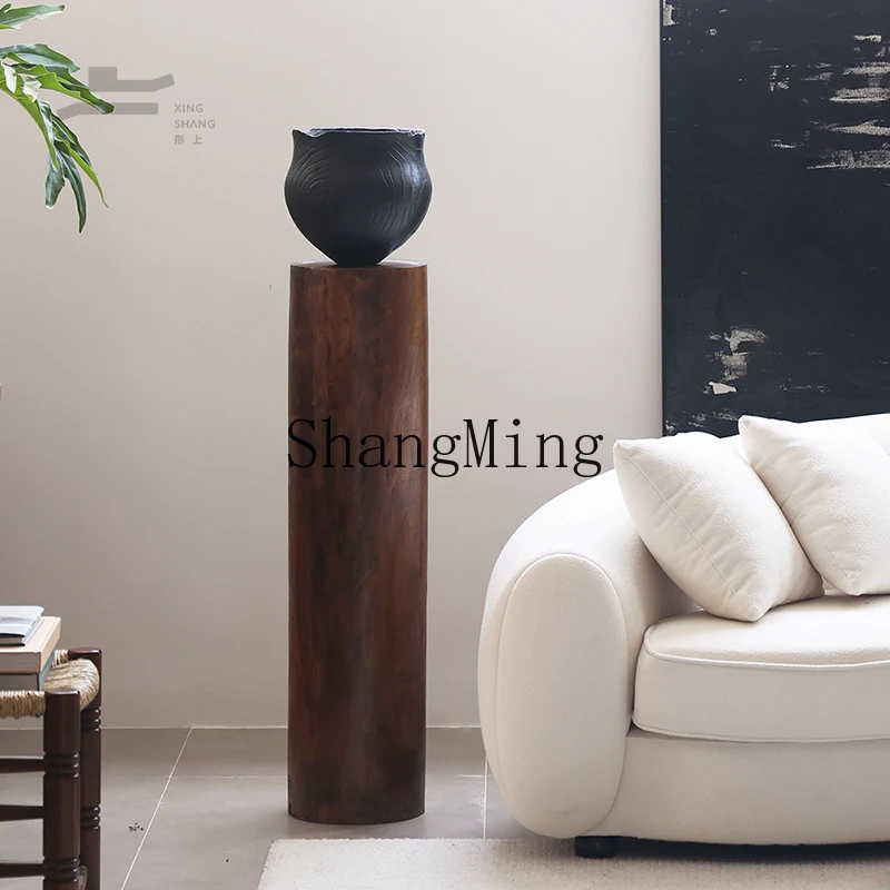 PYH wabi-sabi wind vase solid wood base round medieval style sculpture table home pine floor small ornament