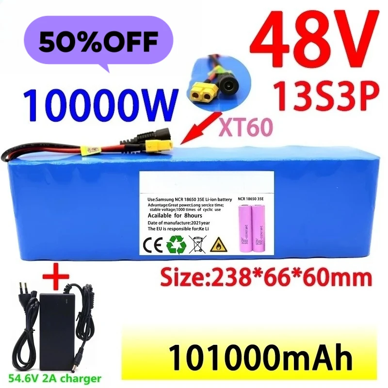 

Electric Bicycle Battery 48v 101Ah 18650 Lithium-ion Battery Pack 13S3P + Charger