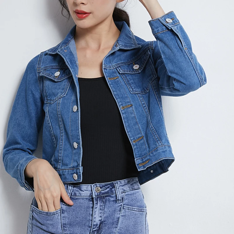 1pcs Women Denim Jacket Spring Autumn Long Sleeves Coat Student Solid Jean Jackets Casual Loose Tops Fashion Lady Outerwear