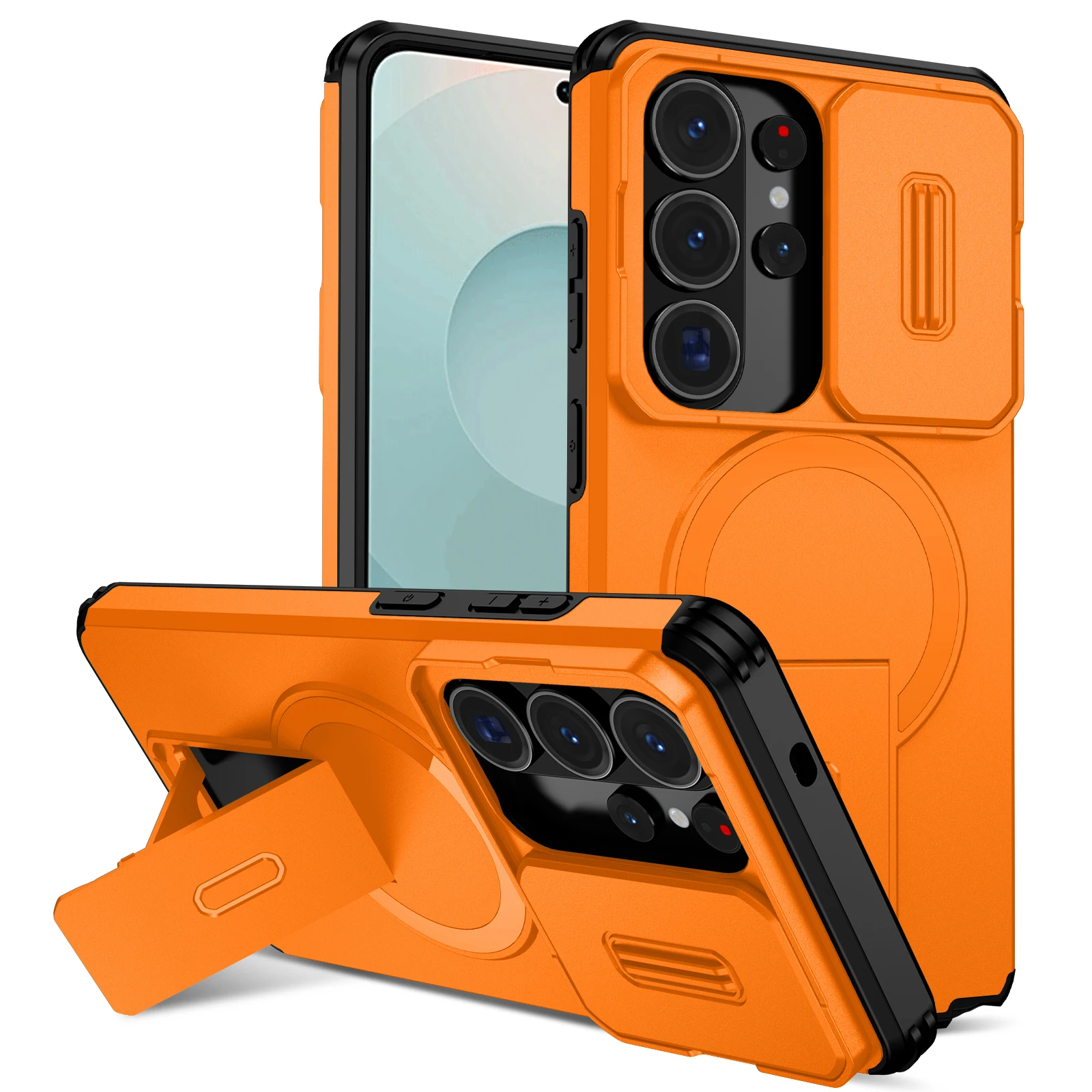 Mecha‌ Magnetic Invisible Built in Bracket PC Case for Samsung S26 Ultra S25 S24 S23 S22 A18 A17 A16 for Magsafe Flip Lens Cover