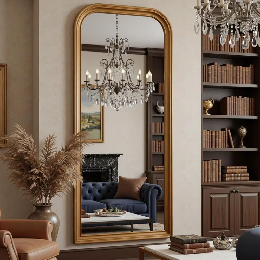 ull Length Mirror, 71x32loor Mirror Standing Halling or edroom Living Room Cloakroom, Gold, Luxury Style