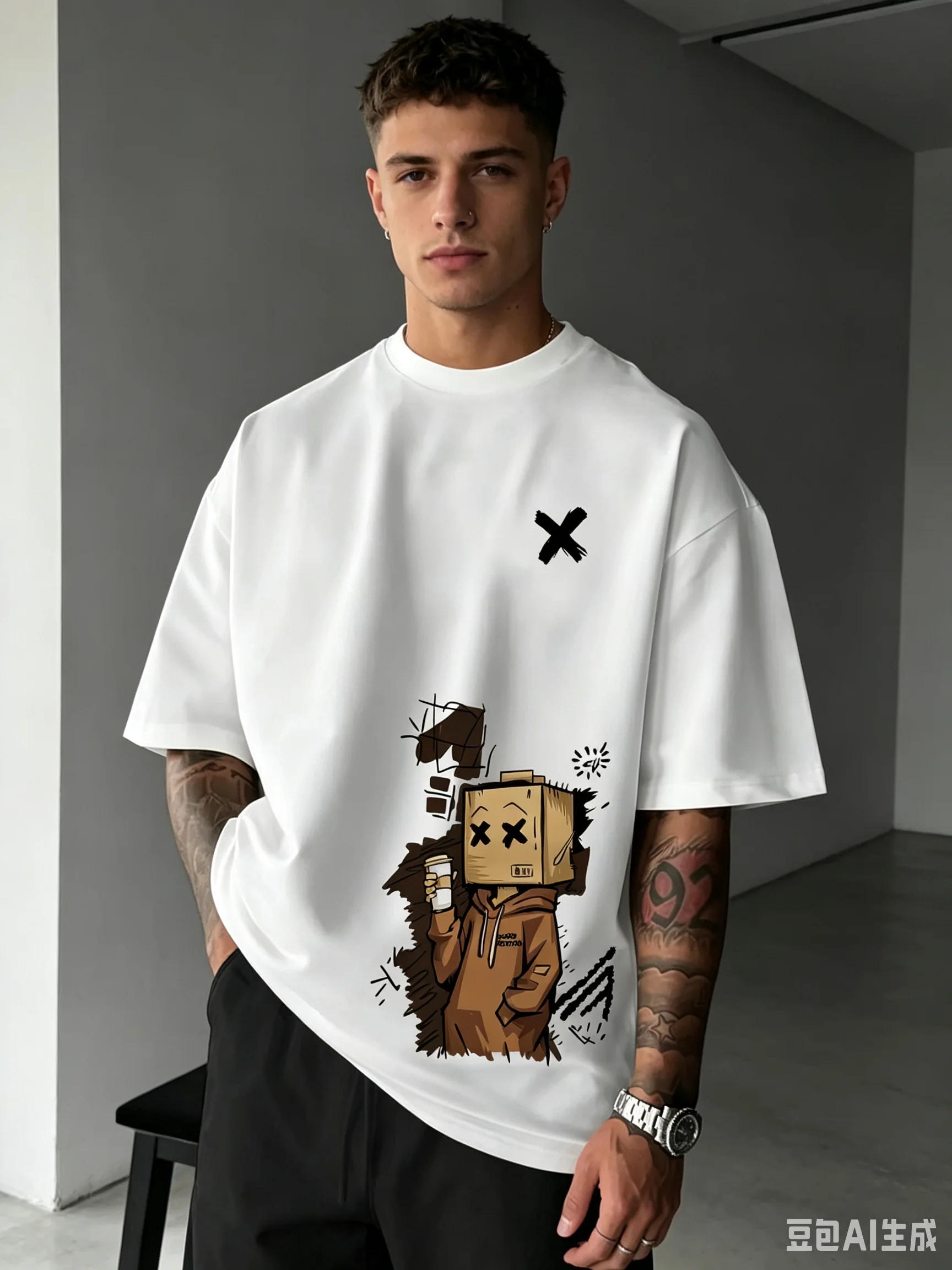 2026 Summer New Style Men's Cotton Casual Short-Sleeved T-Shirt, Featuring The Cherry Blossom Pattern of Mount Fuji