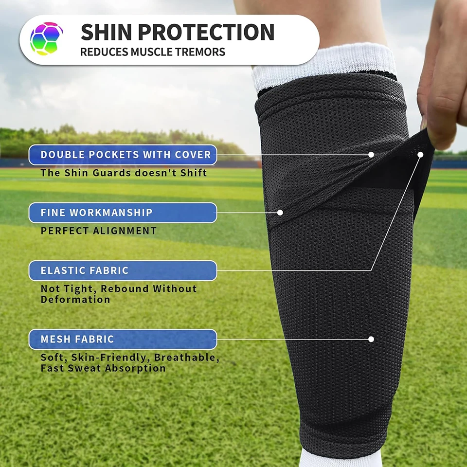 Loogdeel Kids Youth Soccer Shin Guards with Sleeves, Slip in Shinguards Soccer Shin Pads for Boys Girls Child Teens Adults