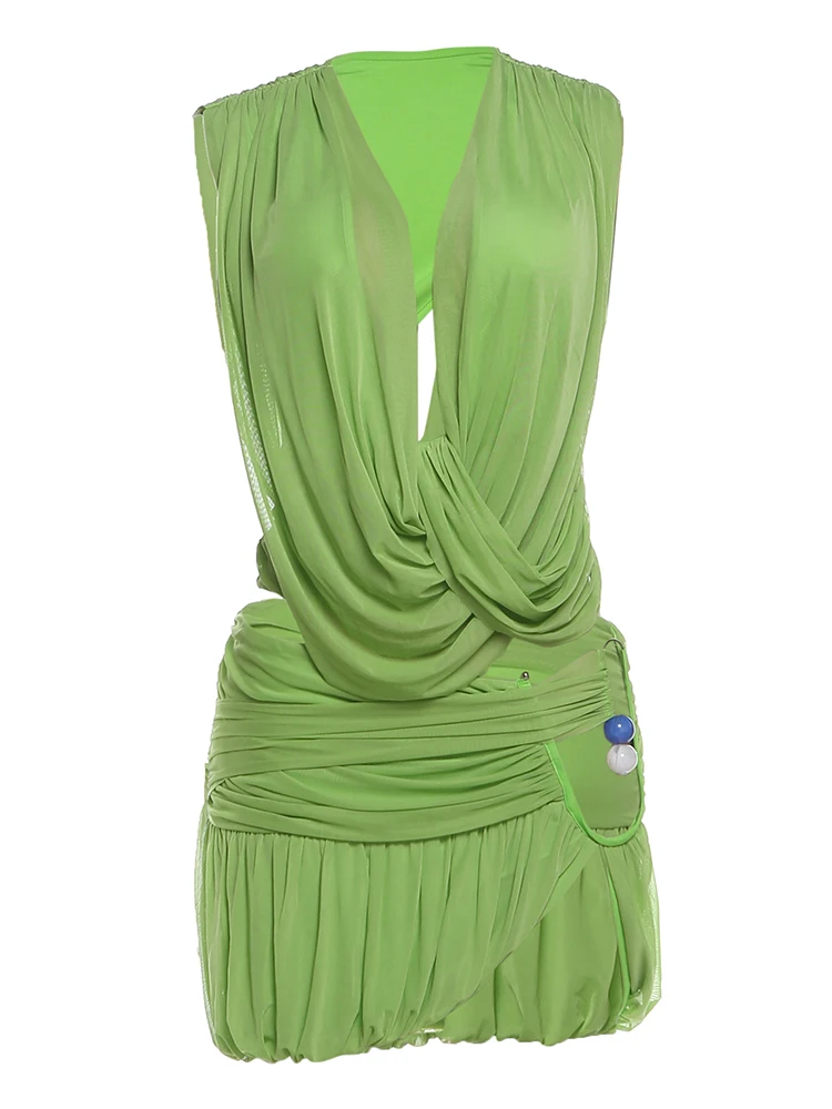 SIsterlinda Fashion 2-teiliges Set für Damen, sexy, gerüschtes, rückenfreies Crop-Top mit Swing-Kragen + Perlen-Dekoration, Miniröcke, elegante Outfits – Detail 2