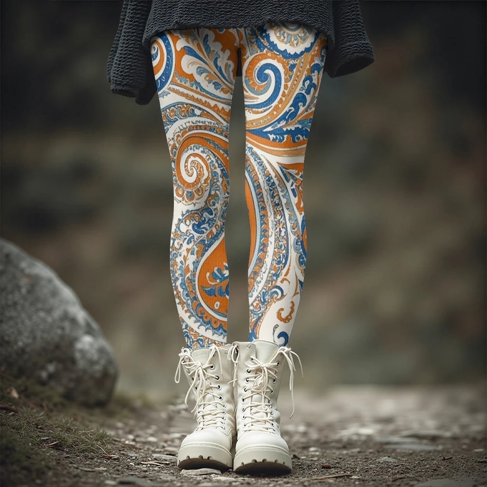 طباعة بيزلي خمر طماق الشتاء النسائية الدافئة سميكة الجوارب الحرارية أنيقة اليوغا الصالة الرياضية المشي لمسافات طويلة السفر ملابس غير رسمية يومية #1