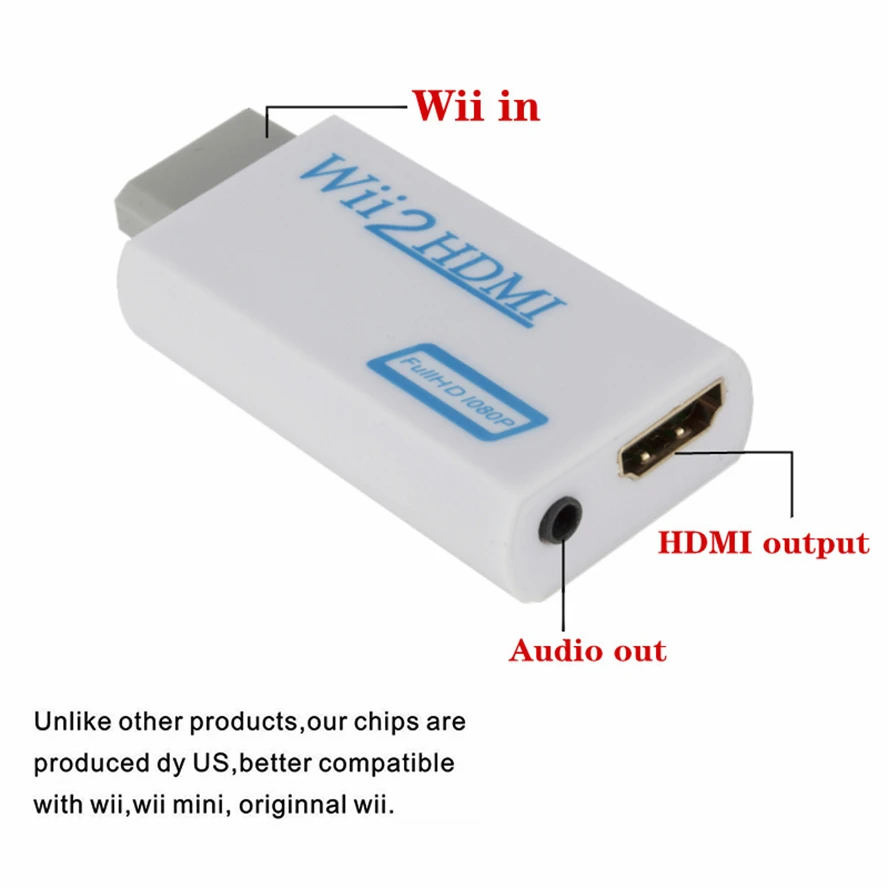 Adaptador convertidor Full HD 1080P compatible con Wii a HDMI, 3,5mm, Audio Wii2 a HDMI, compatible con Monitor de PC HDTV