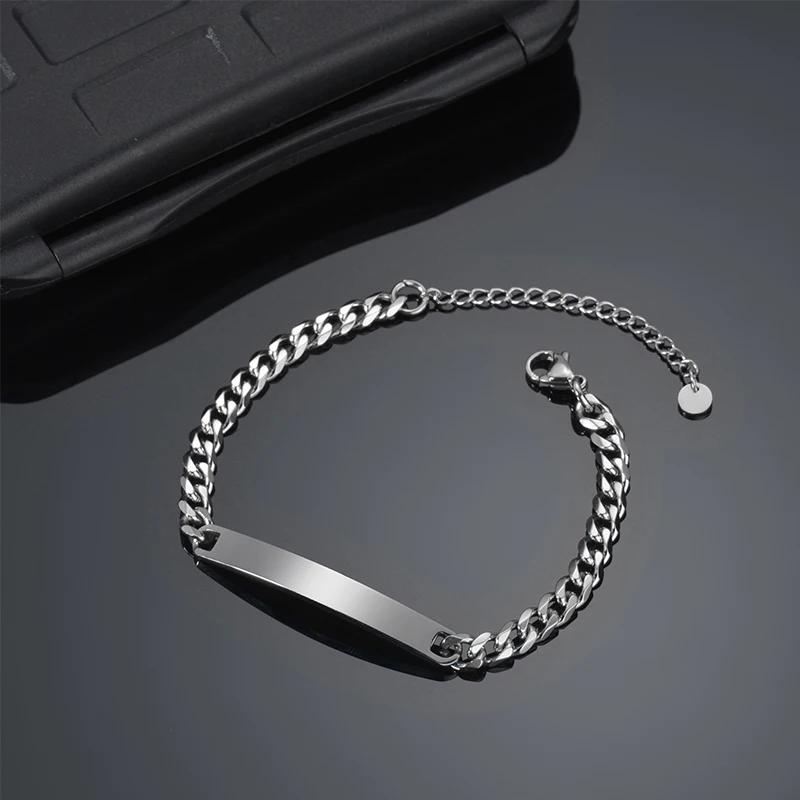 Bluelory Custom Name Bar Bracelets With Crown Stainless Stee Engrave Text ID Jewelry Bracelet For Girls Lover Jewelry Gift