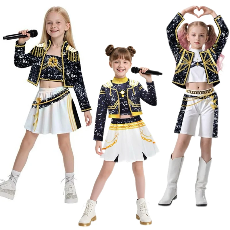 

Anime Girls Zoey Mira Cosplay Costume Kids Fancy Party Dress Idol Movie Cosplay Halloween Carniva Clothes Golden Stage Suits