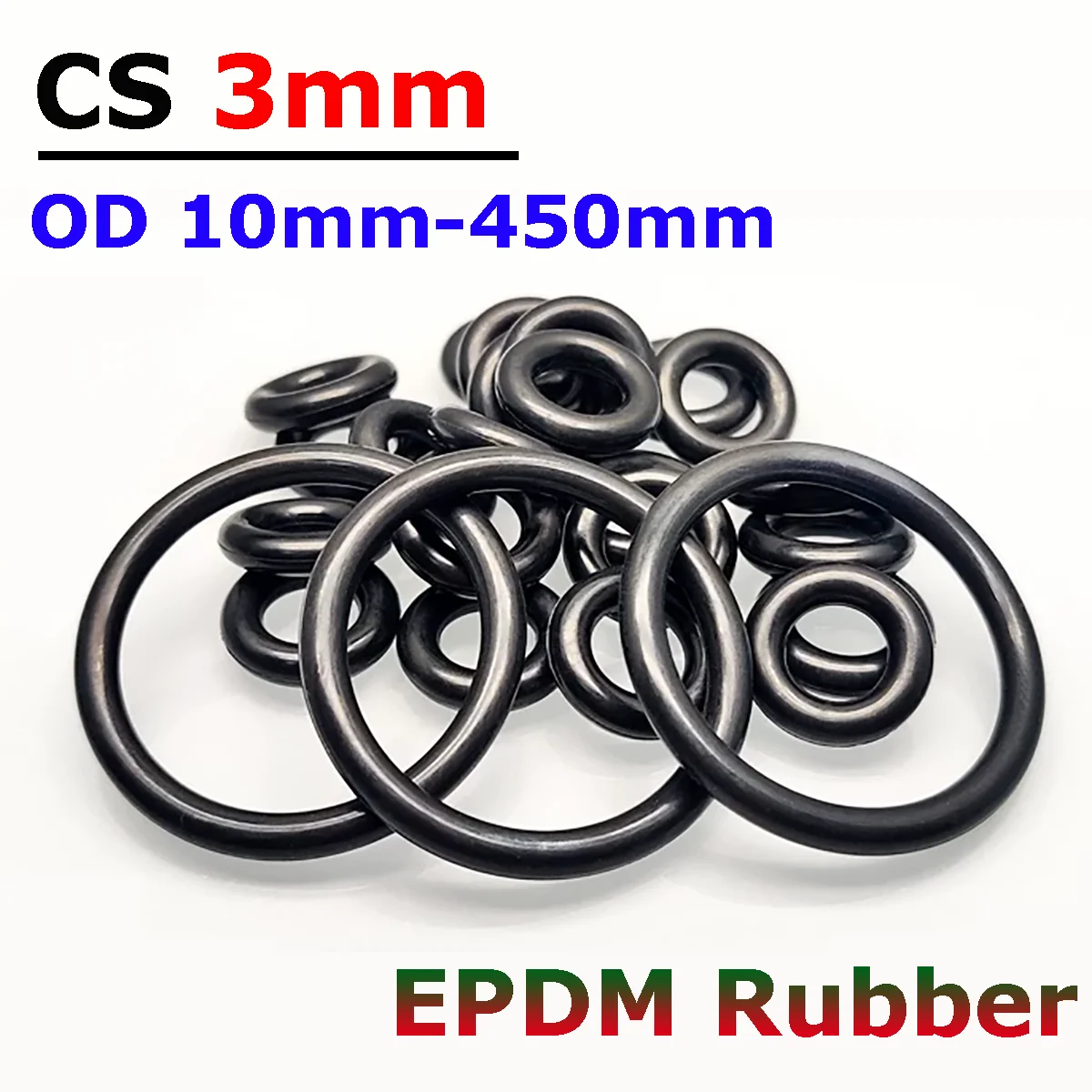 EPDM Rubber O Ring Cross Section CS 3mm OD 10-450mm Acid Alkali Water and Friction Resistance O-Ring Seals Sealing Washer Gasket