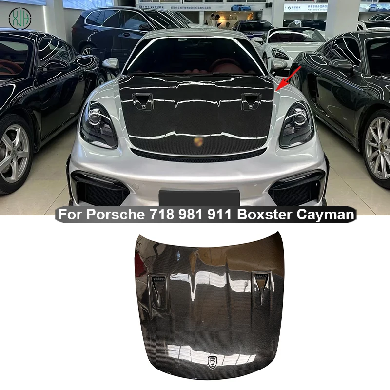 

For Porsche 718 981 911 Boxster Cayman Carbon Fiber Front Bumper Engine Hood Bonnet Vent Cover Upgrade Body kit