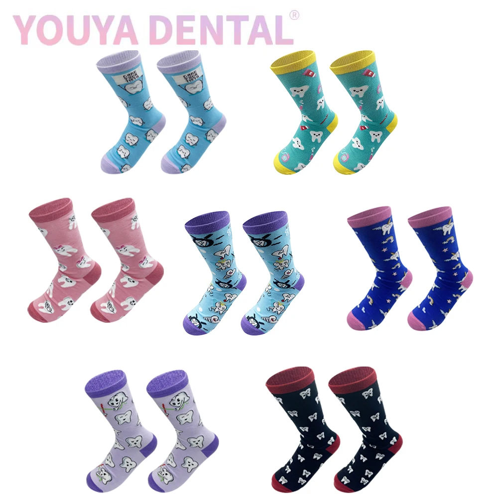 1 Pair Novel Interesting Tooth-Shaped Graffiti Socks For Men Women Spring Summer Autumn Winter Socks Dental Clinic Dentist Gift