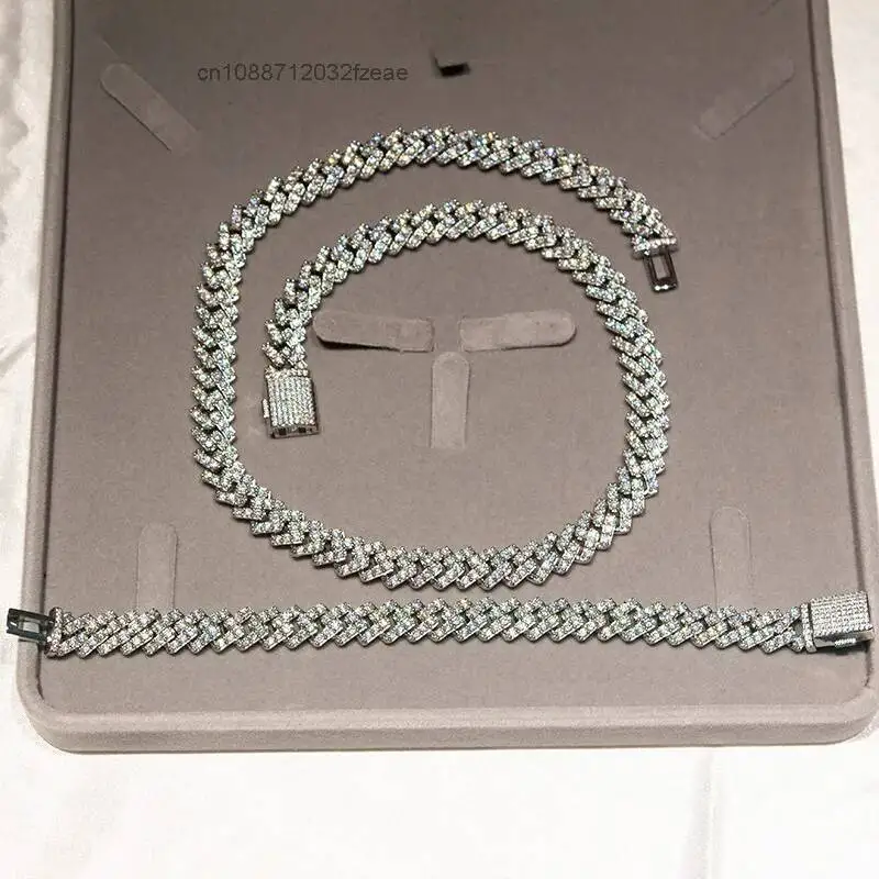 Luxury Custom 10mm Tennis Chain S925 Silver Moissnaite Out Necklace Men Hip Hop Jewelry Tennis Chain Moissnaite Diamond Chain.