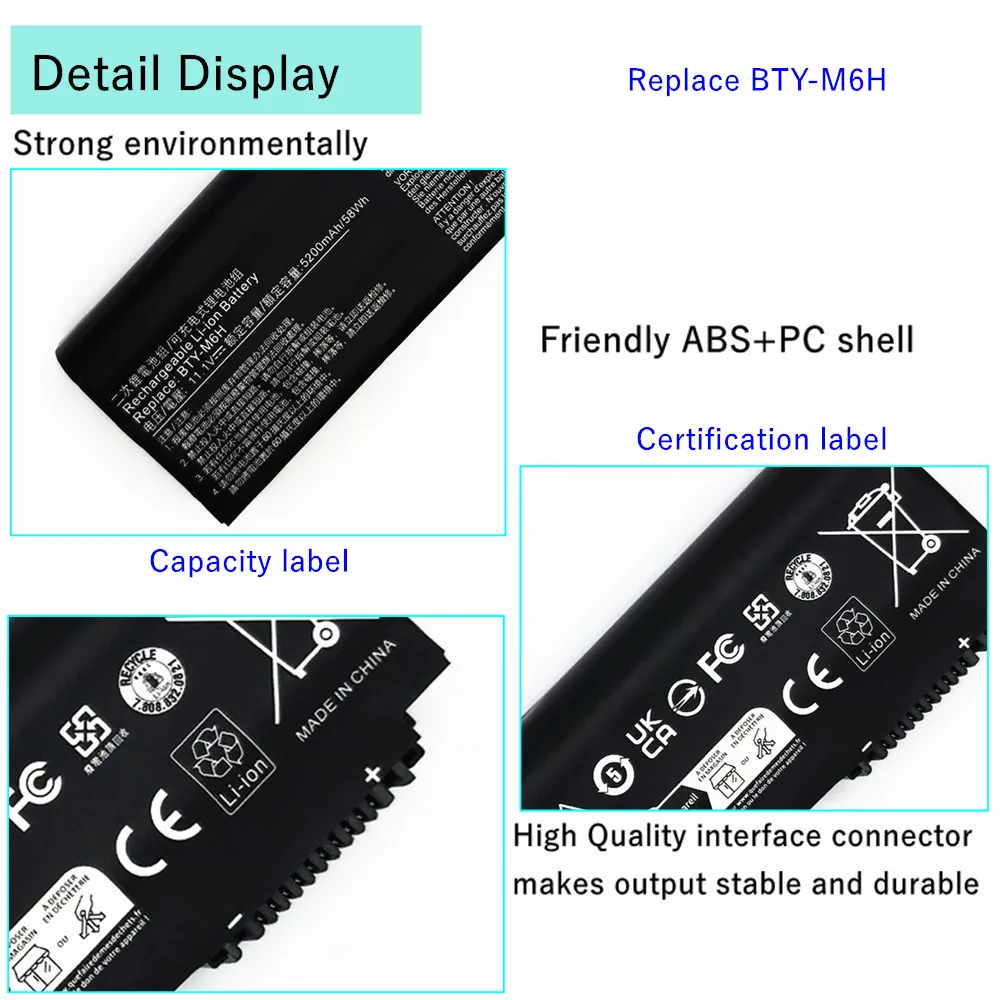 Laptop battery For MSI GE62 MS-16J5L MS-16J4 GE72 GP62 MS-16J3 MS-16J6 MS-16J2 MS-1792 MS-1795 GP72 GL62 GL72 PE60 PE70 BTY-M6H