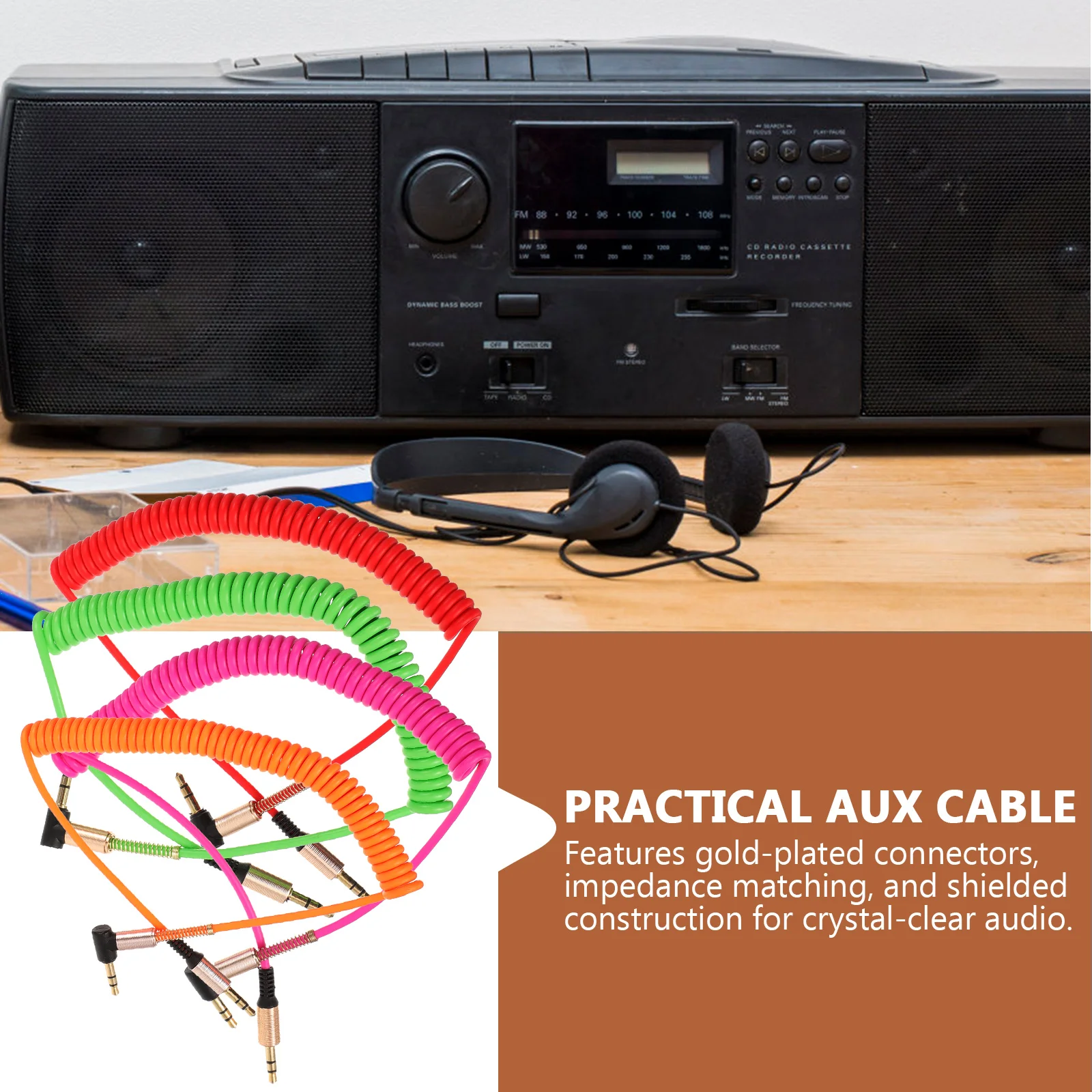 

4pcs 3.5Mm Audio Cable Male To Male Right Angle Aux Cable For Car Stereo Aux Cord Coiled Audio Extension Cord Gold Plated