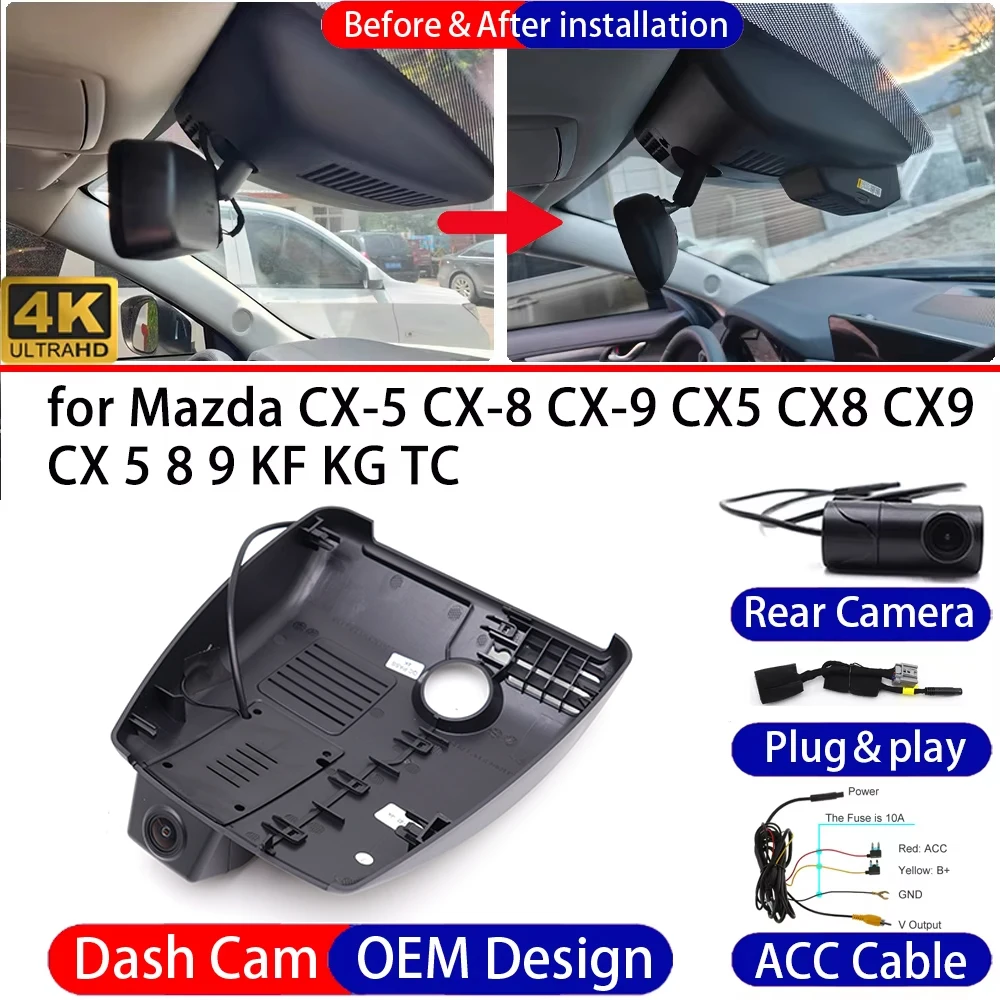 Dash Cam for Mazda CX-5 CX-8 CX-9 CX5 CX8 CX9 CX 5 8 9 KF KG TC Front＆Rear 4K DVR Dashboard Camera Video Recorder Parking Mode