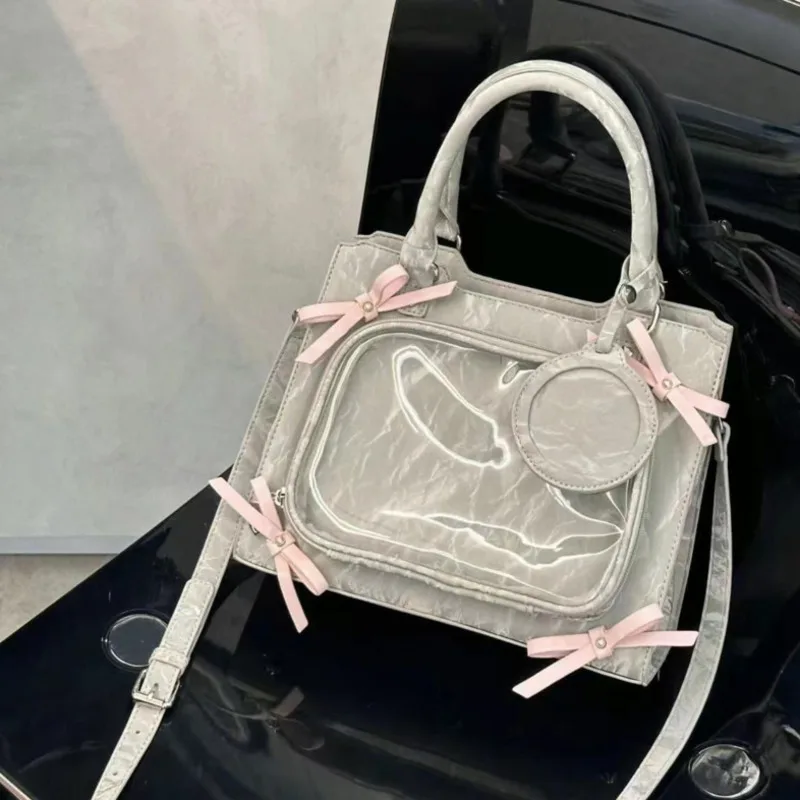 Bows Transparent Pocket Pain Bags High Capacity Japanese Lolita Girl's Handbags Harajuku JK Uniform Crossbody Bag PU Y2k Ita Bag