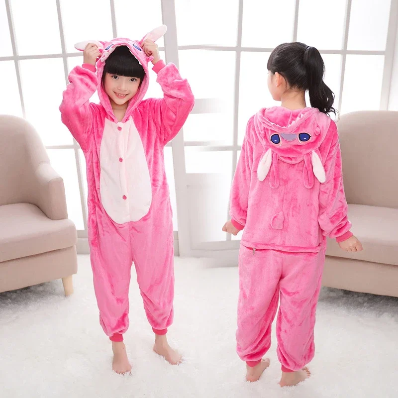 Anime Stitch Cosplay Costume Lilo Stitch Cute One-Piece Pajamas Hooded Sleepwear Halloween Costume for Boys Girls